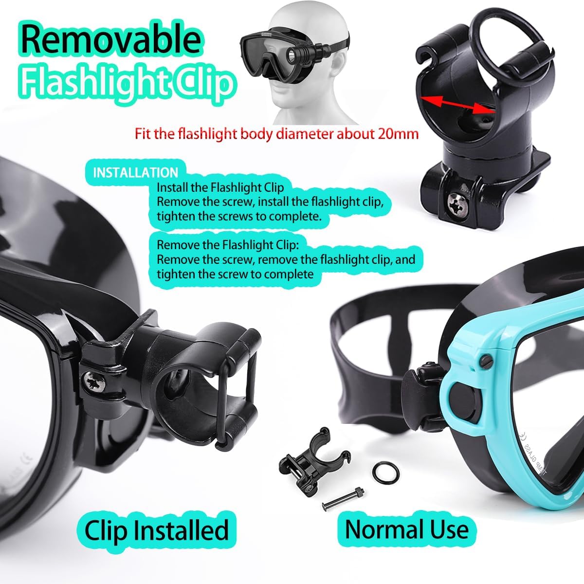 Scuba Diving Mask with Flashli - đánh giá và giá Silicone Mask Bracket